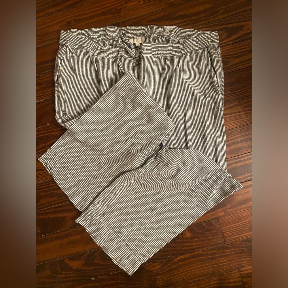 Talbots Striped Wide Leg Linen Pants